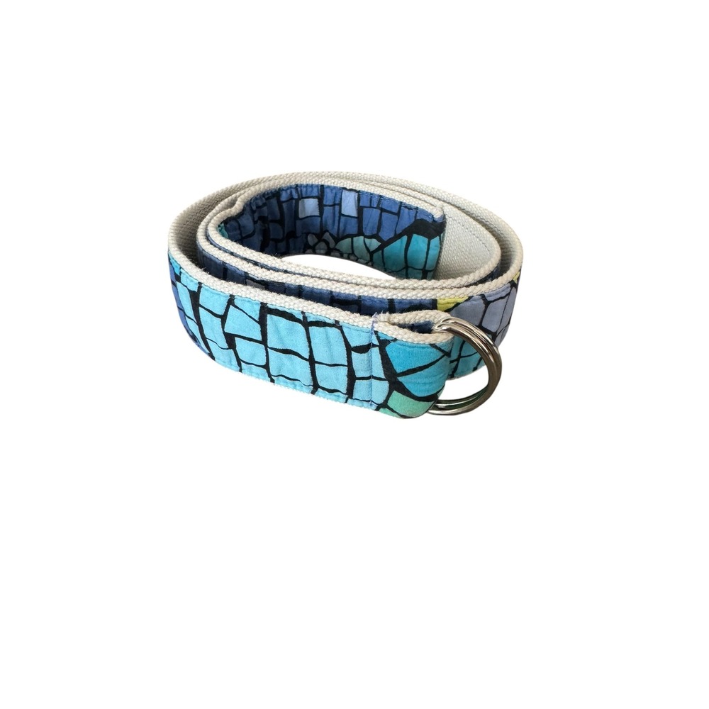 Vintage‎ Lilly Pulitzer Blue Mosaic Print Cotton Canvas D-Ring Belt Large